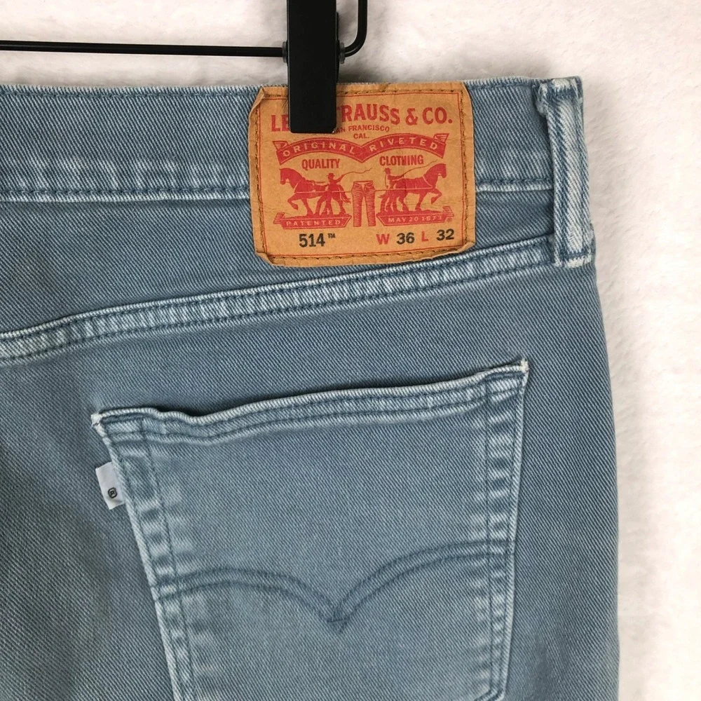 LEVI'S 514 White Tab Straight Fit Jeans 36x32 Light Blue Green Wash 00514-0783